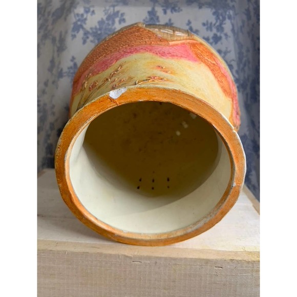 Beautifully Painted Orange Yellow Pink Vase with Cutouts - Picture 8 of 10